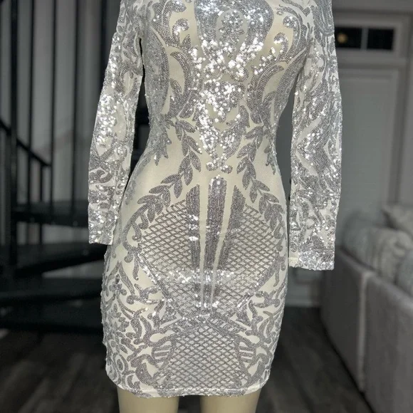 NEW! Jessica Hayes Luxe Silver Sequin Dress - Picture 3 of 11